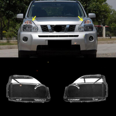 Pair Side Headlight Clear Lens Cover + Glue For Nissan X-Trail 2007-2011