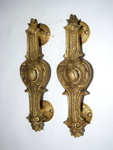 Brass Floral Door Pull Set 9'' Inches Long Hand Carved Door Handle Pair EK338 - Picture 4 of 9