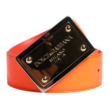 DOLCE & GABBANA Belt Orange Gold Tone Metal Logo Buckle Men 85cm / 34in 750usd