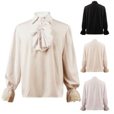Mens Medieval Gothic Shirt Frill Victorian Punk Puff-Sleeve Retro Tops Costume