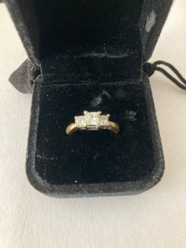 Anello di fidanzamento diamante taglio principessa oro giallo 14k 1 carato CTTW 7,5-4,19gr - Foto 3 di 11