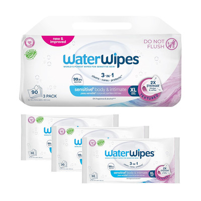 Waterwipes Sensitive Whole Body Cleansing Wipes, 99.9% Purified Water, XL Textur