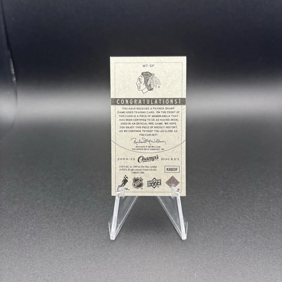 2009-10 Upper Deck Champ's Mini Threads Patrick Sharp #MT-SP Blackhawks - Image 2 of 2