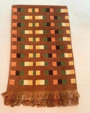 VTG 70's MOD Earth Tone Geometric Color Block Fringe Edge Bath Towel
