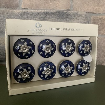 Blue Casa Decor Ceramic Drawer Knobs Cabinet Pulls Handmade India NEW Set of 8