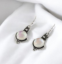 Moonstone Earrings 925 Sterling Silver Earrings Dangle Drop Earrings Cystal Gift