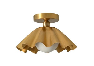 Handmade Brass Flush Mount Ceiling Light: Wavy Glass Globe, Mid Century Modern