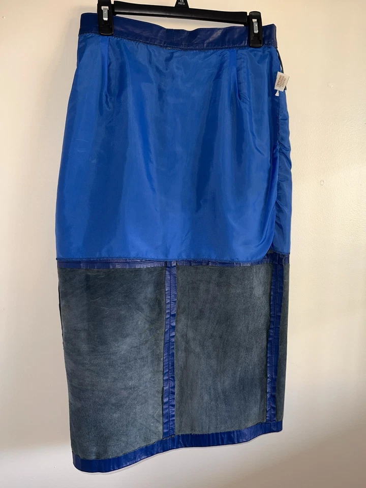 复古女式蓝色皮裙长铅笔秘书 80 年代 90 年代 11-12 码阅读 — 第 4/4 张图片