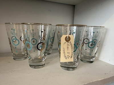 Libbey Nordic Atomic MCM Drinking Glasses 1950 s HTF set of Six