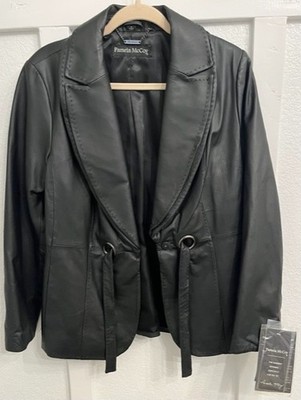 Black Leather Tailored Jacket/Blazer, Notched Lapels, By Pamela McCoy Size S NWT