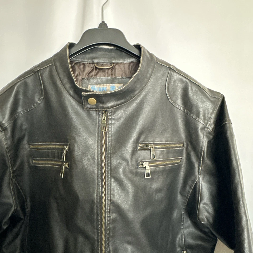 Jaqueta de couro masculina bombardeiro motociclista Brave Soul London marrom escuro XXL - Imagem 3 de 4