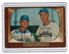 1955 BOWMAN  baseball card # 139 Shantz Brothers signed  K.C. A'S