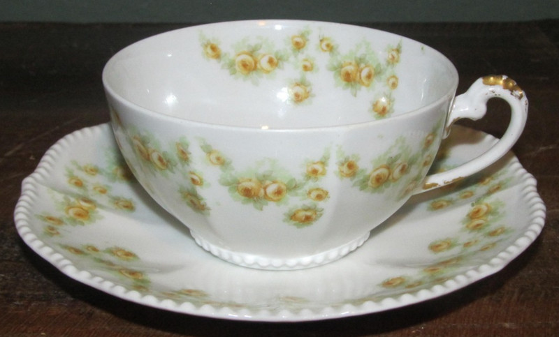 Vintage Limoges France Elite Works Tea Cup And Saucer Yellow Floral & Gold Trim