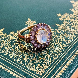 Authentic Sri Lanka Moonstone Cocktail ring 925 Silver GOLD plated Tanzanite stones Size N
