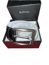 BUFFWAY SADDLE BLACK GENUINE LEATHER 1.5"Wd CASUAL DRESS MEN'S BELT 60in