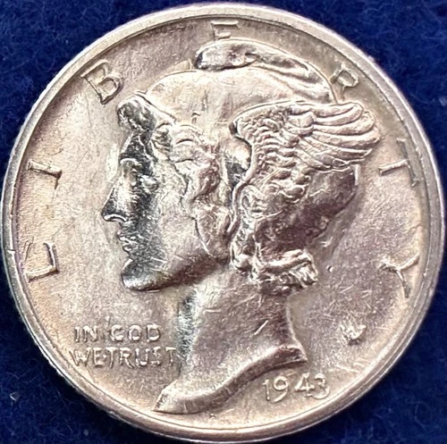 1943-S Mercury Silver Dime AU/BU Slider