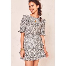 LoveShackFancy Floreen Women Blue White Floral Ruffle Smocked Mini Dress Size M