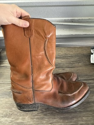 Vtg Double-H Cowboy Western Boots USA Patina Saddle Stitch Mens 9.5 EEE Brown
