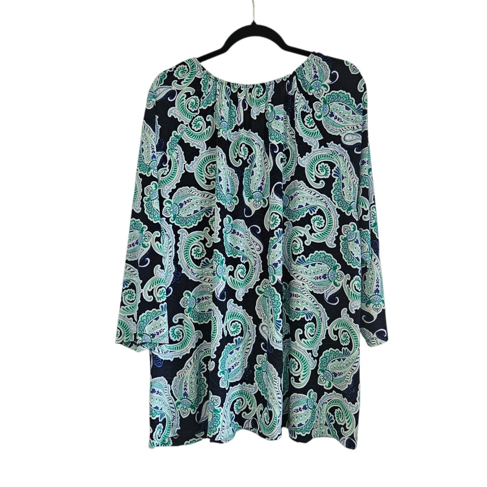 Croft & Barrow женщины 3 X блузка 3/4 рукав пейсли темно-зеленый белый эластичный воротник - Изображение 2 из 4