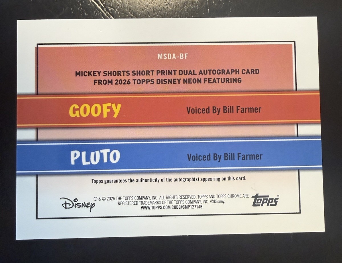 2026 Topps Disney Neon Goofy Pluto Duel Auto /5 Red Wave Bill