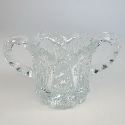 VTG Imperial Glass Sawtooth Double Handle NuCut Open Crystal Sugar Bowl Heavy