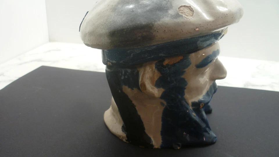Ancien pot à tabac céramique barbotine numéroté signé - Vieux marin tobacco jar - Photo 4/4