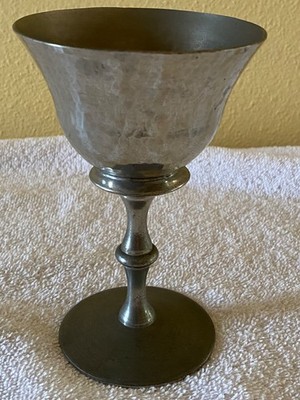 1984 signed Lemil Smyths silver plate hammered pewter goblet