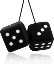 Stylish Fuzzy Dice for Car Hanging Ornament,Funny Plush Rear View Black 