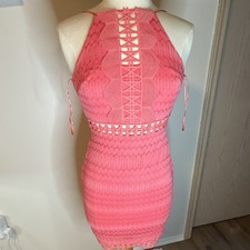 TOPSHOP Pink Lace Up Halter Sleeveless Bodycon Mini Dress Short US 2