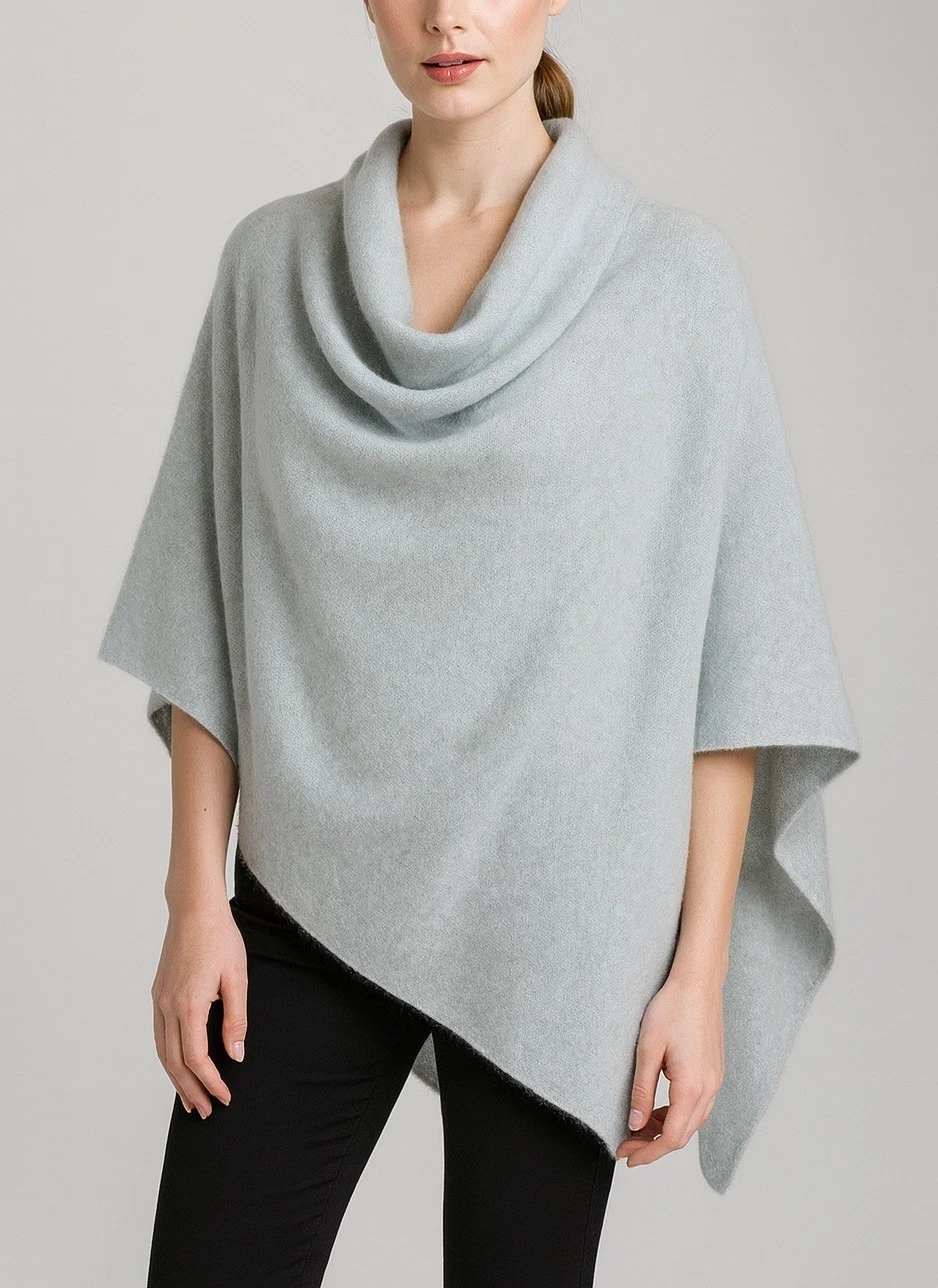 Minnie Rose 100% Cashmere Cowl Neck Poncho Capelet One Size Grayish Blue