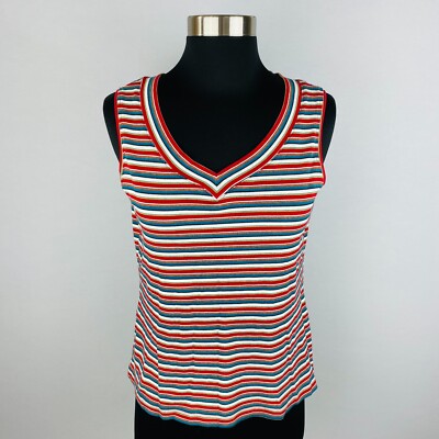 White Stag Womens M 8 / 10 Sleeveless Colorfully Striped Cotton Top