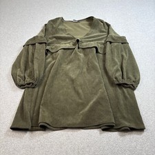 ASOS Dress Women 12 Green Corduroy Bell Sleeve Vneck Ruffle Peasant Fairy Boho