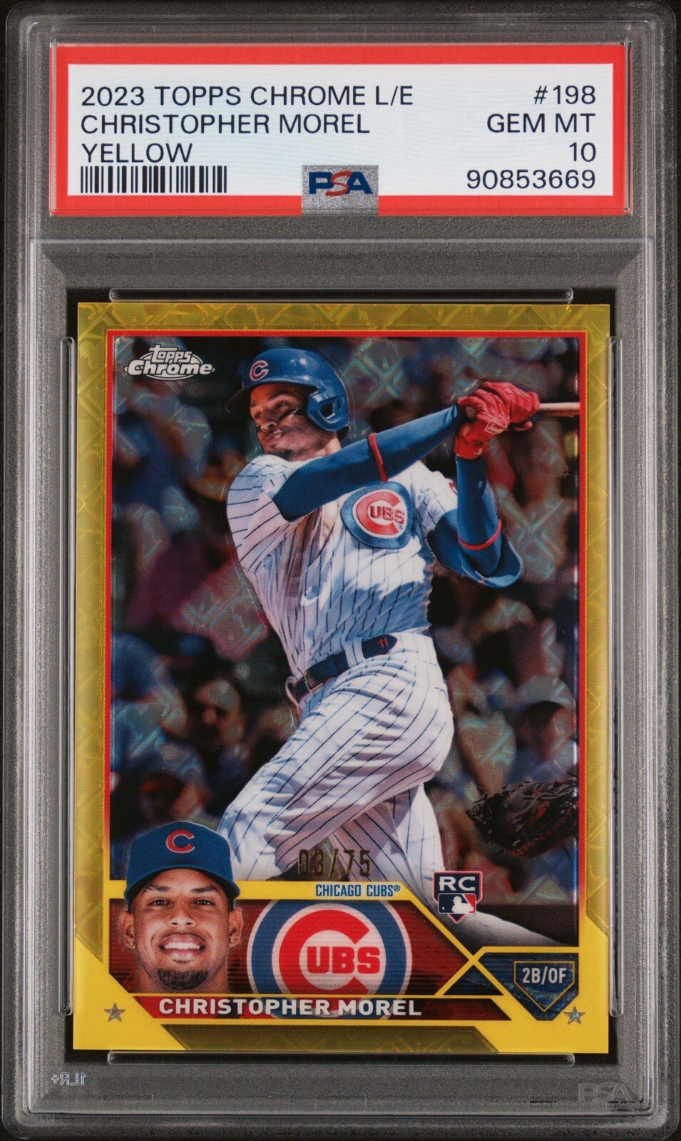 Christopher Morel 2023 Topps Chrome Logofractor Yellow RC 03/75 PSA Gem Mint 10!