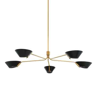 Five Italian Shades Lamp Patina Brass Finish Chandelier Sputnik Pendent Light