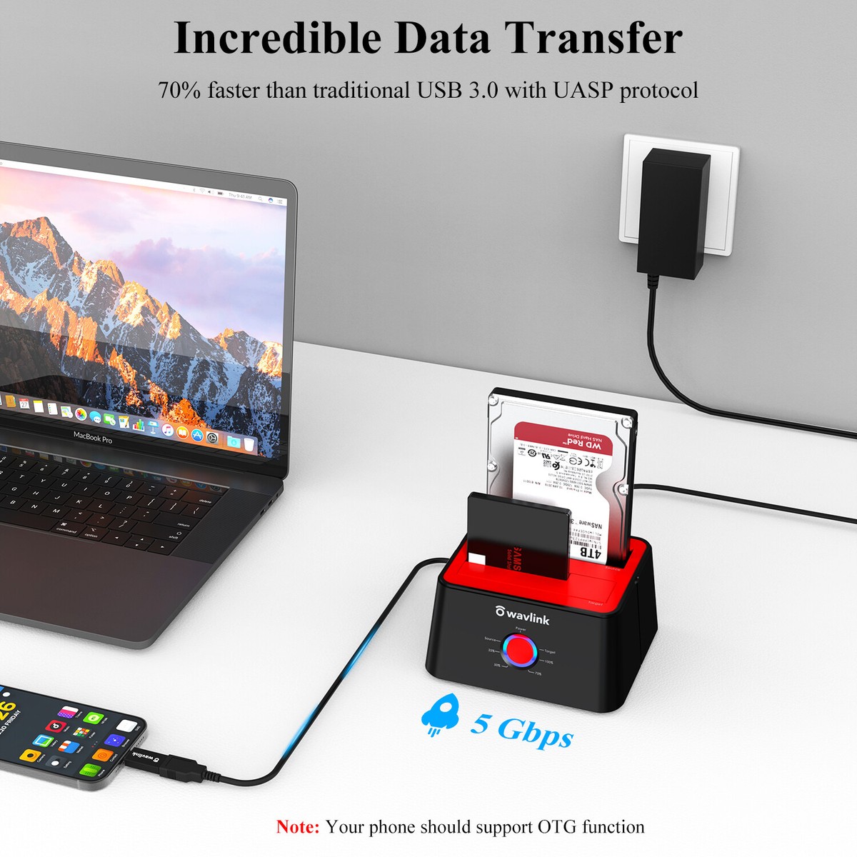 WAVLINK Dual Bay HDD Dock With Offline Clone - USB 3.0 To SATA, Supports Up To 32TB 6 thumbnail image