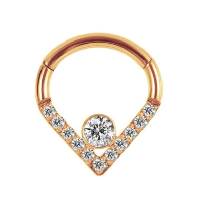 ASTM F136 Heart Shape CZ Pave Face With Bezel Set CZ Center Segment Ring Clicker