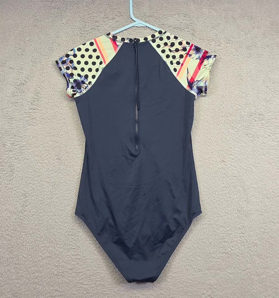 Roxy Swimsuit Juniors M Blue Raglan Polka Dot Rashguard One Piece Surf Suit - Image 2 of 4