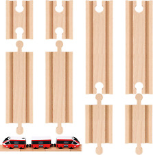 Liliful 8 Pcs Straight Wooden Tracks Expansion Train Track Adapters Connectors f