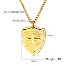 Armor of God Men's Stainless Steel Dog Tag Lord's Prayer Cross Necklace 