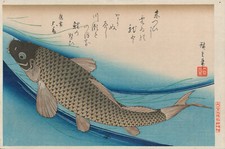 Genuine Japanese Hiroshige Print "Carp (koi) in a Stream"