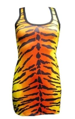 NEW GIRLS LADIES TIGER ANIMAL PRINT LONG VEST TANK TOP GOTH EMO