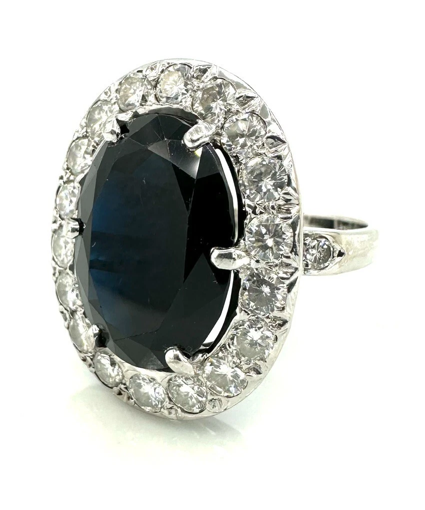 Bague Ancienne 'Marguerite' En Argent Massif Avec Saphir Et Zirconium - Taille 56, Occasion