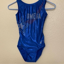 Destira elite gymnastics tank blue foil sleeveless leotard Jar/ SA adult small