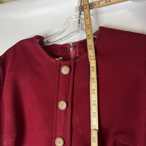 Vintage 50s 2 Piece Dress Set Burgundy Button Front Dress Tweed Jacket Outfit L - Picture 4 of 8