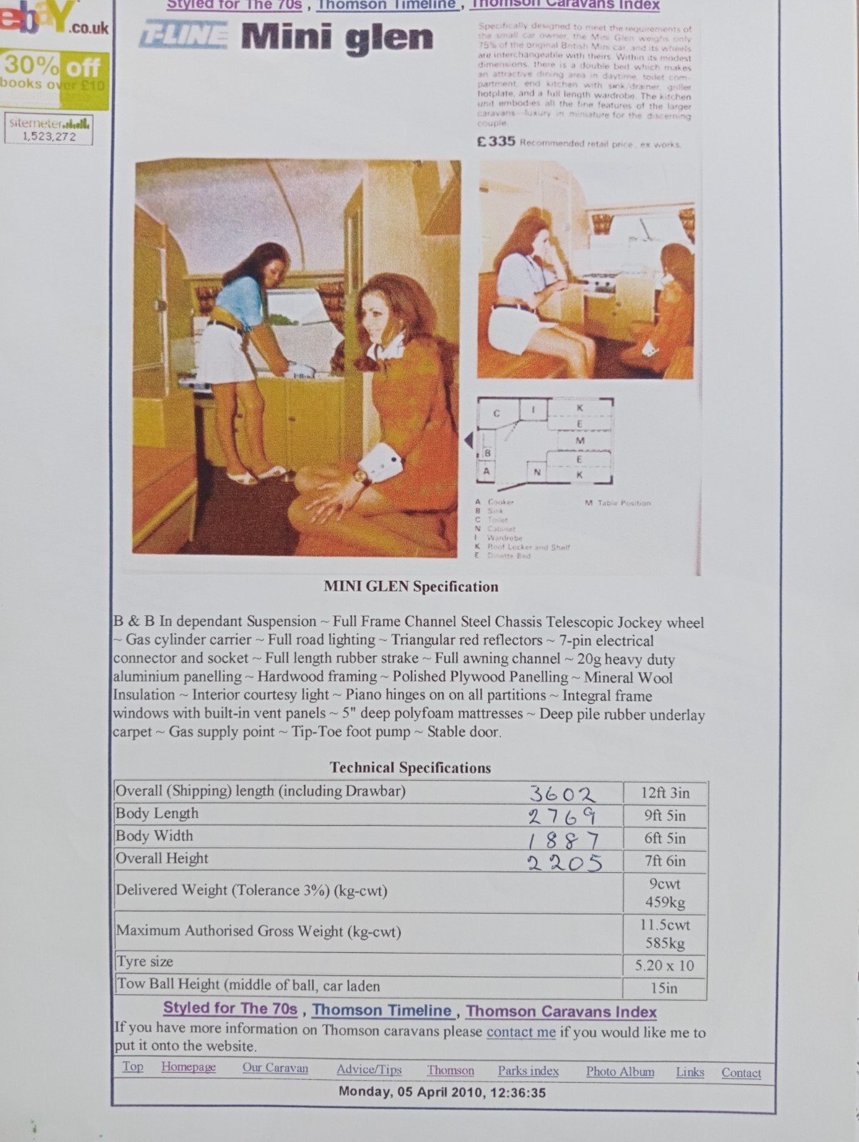 Thomson mini glen caravan 1975 vintage classic retro caravan vgc no damp awning - Picture 2 of 22