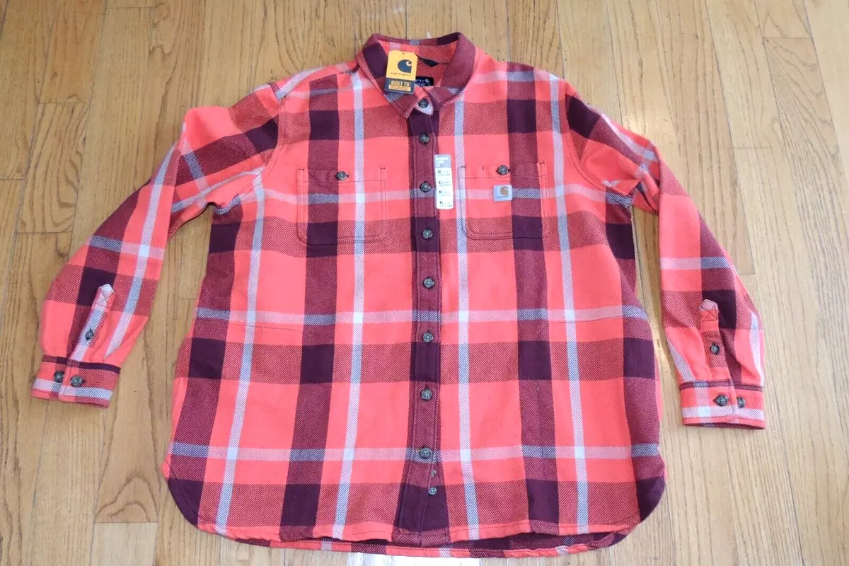 NEW WOMENS CARHARTT LOOSE FIT HEAVYWEIGHT TWILL L/S PLAID CPO