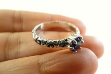 Purple Amethyst Ornate Balinese 925 Sterling Silver Band Ring Size 6 7 8 9