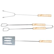 BBQ Outdoor Cooking Grilling Tool Set Utensil 3pcs Spatula Tongs & Barbecue Fork
