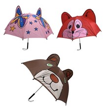 Kids Butterfly Teddy Bear Rabbit Shape Long Handle Portable Rain Umbrella