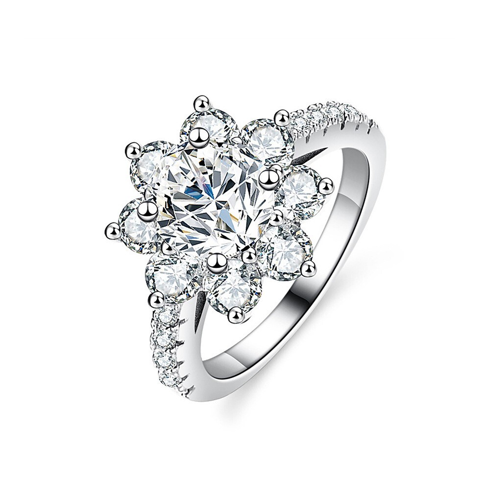 1ct Moissanite 6.5mm Floral Diamond 925 Sterling Silver Engagement Ring for Women